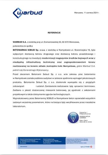 Referencje od Warbud dla betoniarni SOBUD